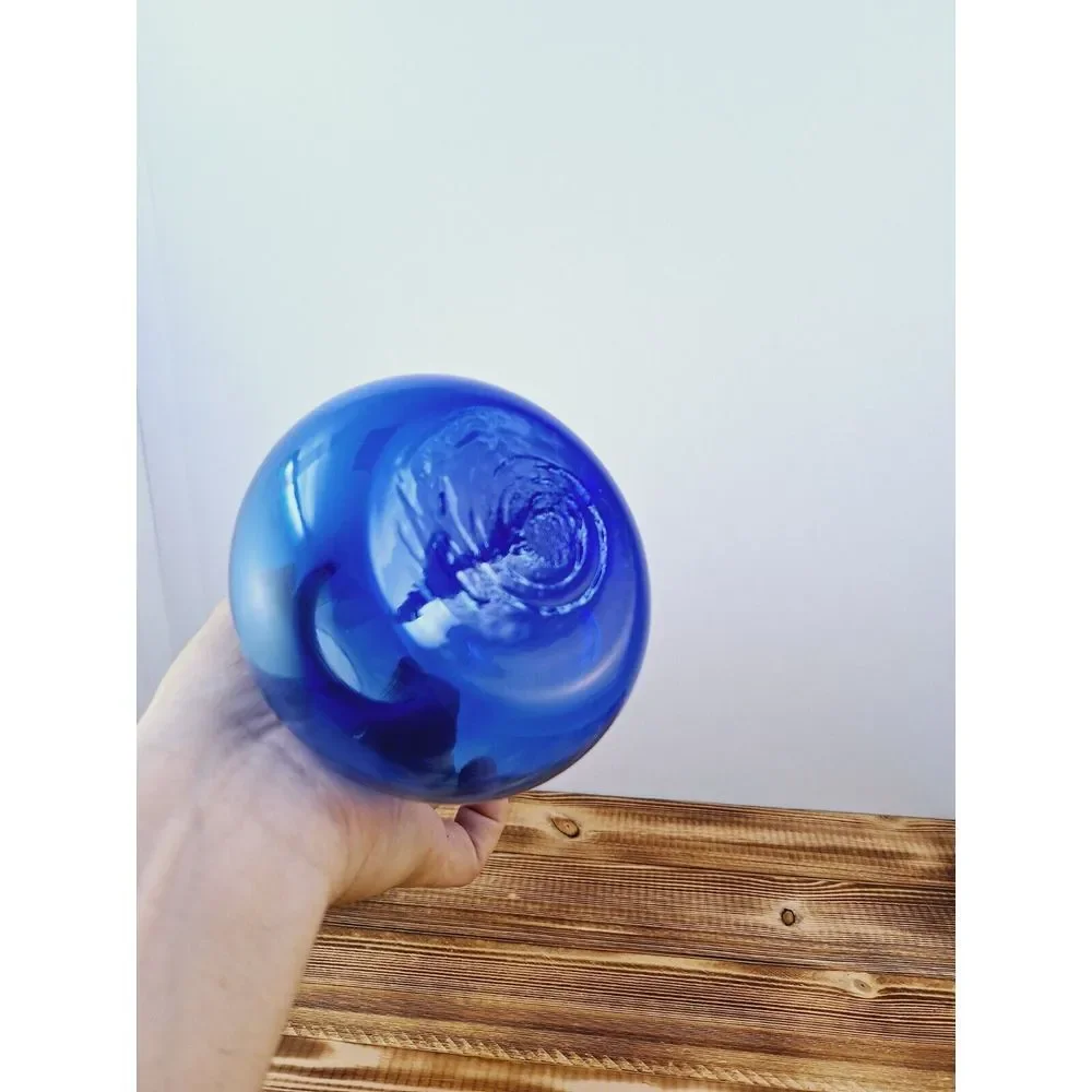 Vintage Cobalt Blue Glass‎ Flower Vase Bulb Shaped Fluted Neck